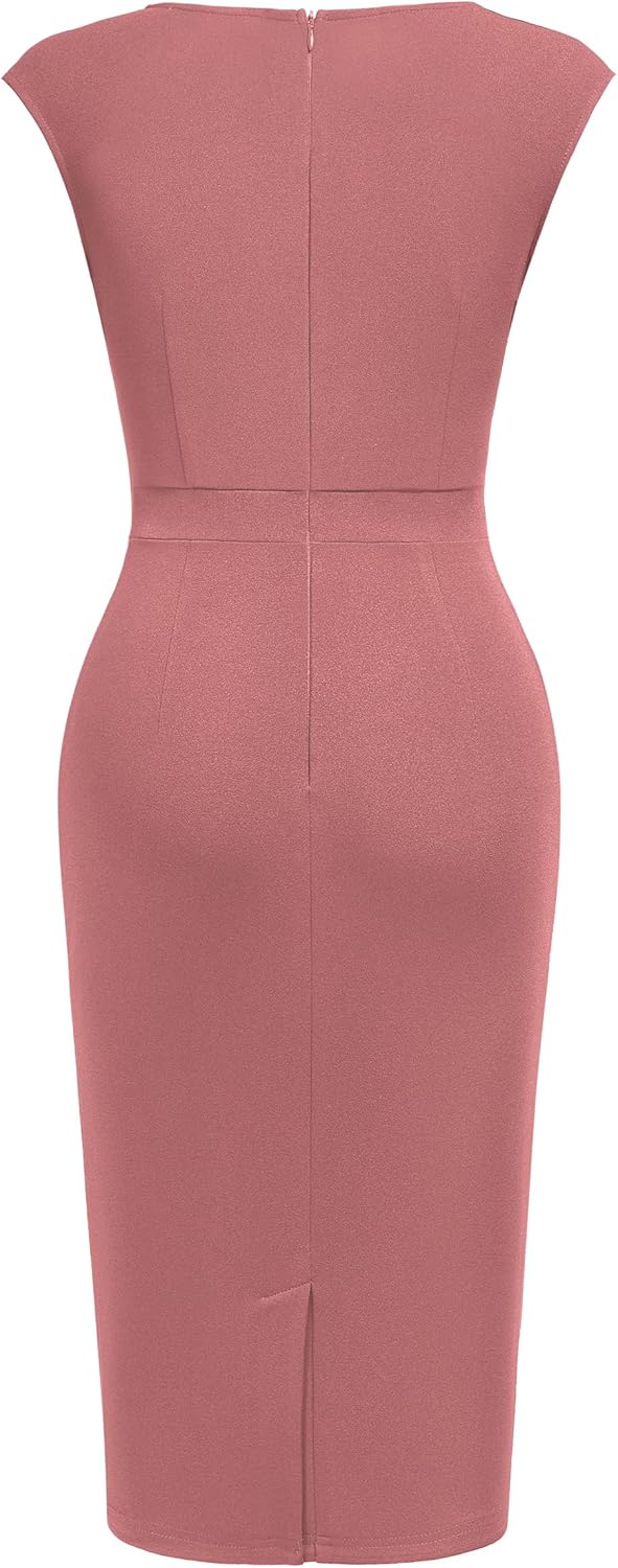 Miusol Women's Vintage Square Neck Cap Sleeve Work Pencil Dress - Image 5