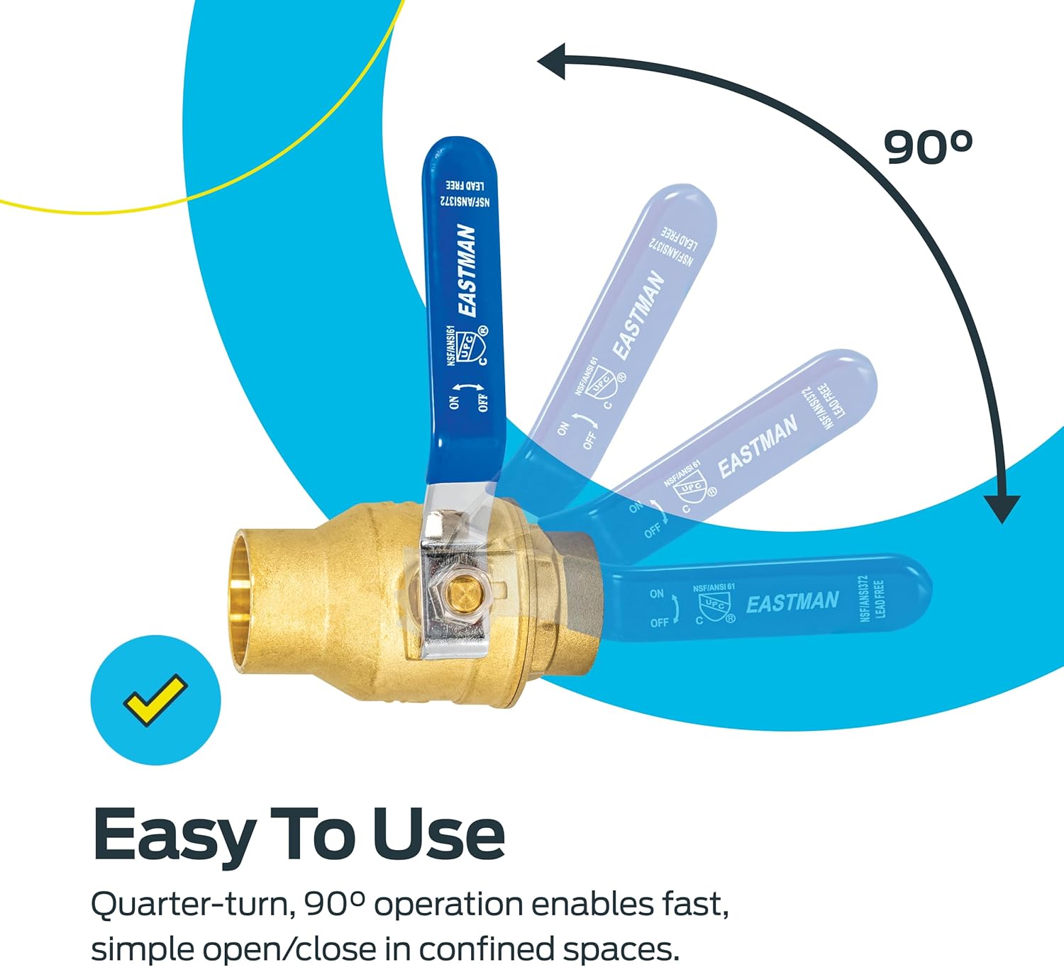 Eastman Heavy Duty Full Port Brass Ball Valve, 1-1/4 in Sweat x 1-1/4 in Sweat Connection, 20067LF