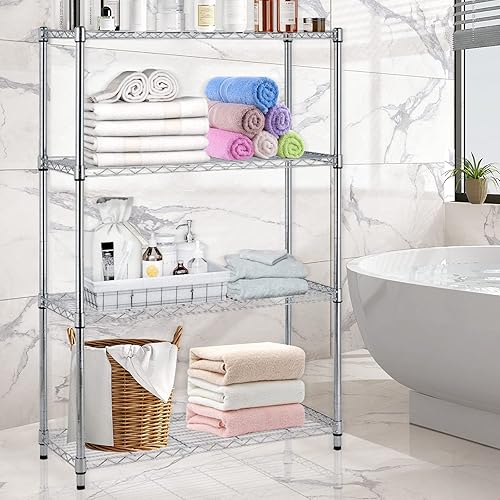 Miniatura 9 de Estantería ajustable de 4 niveles con capacidad de 1000 libras, estantes de almacenamiento de metal resistentes para baño, cocina, despensa, estante