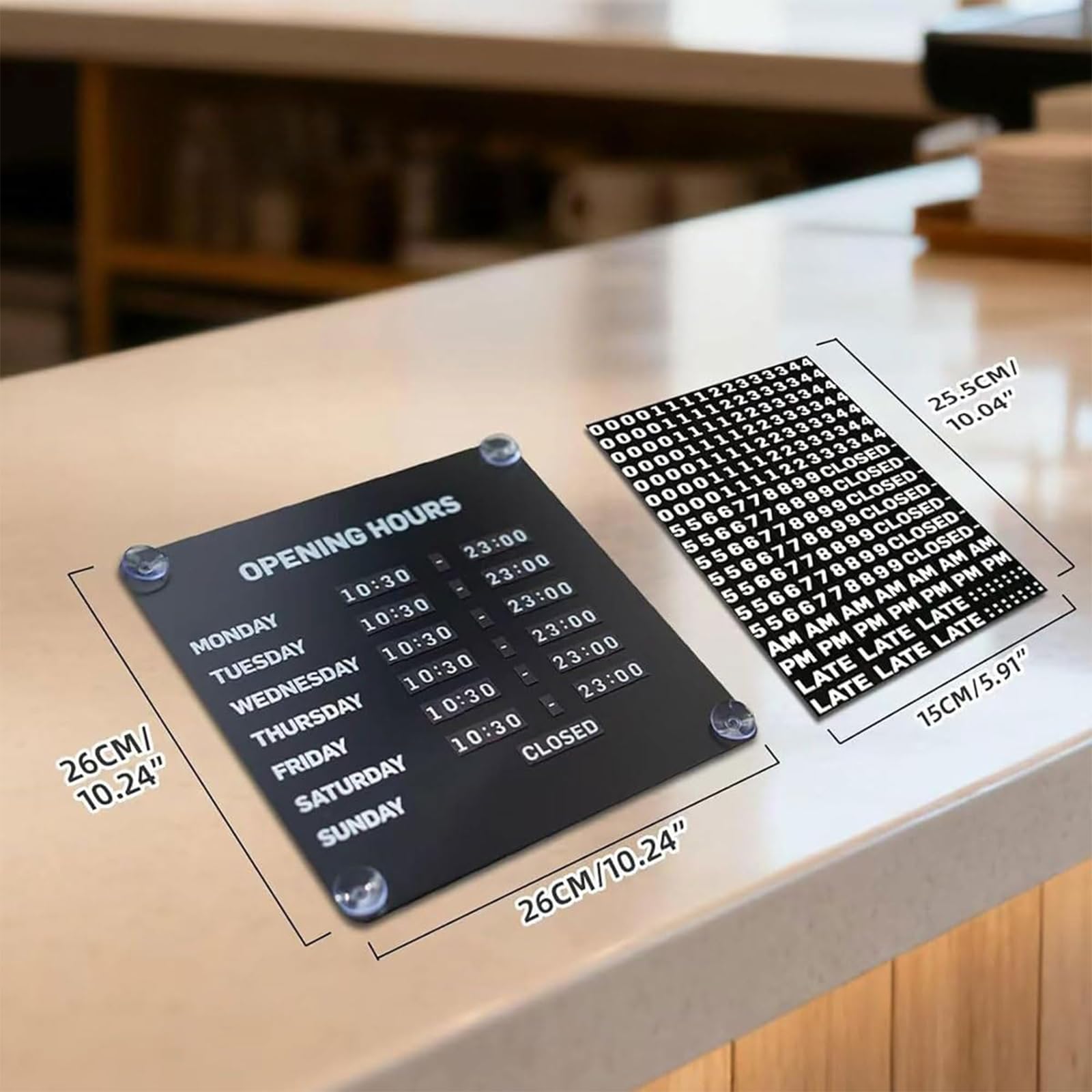 Señal de horario comercial, pantalla ajustable para puertas de cristal, números magnéticos intercambiables, ventosas, tablero de horario reutilizable para tiendas, cafeterías, salones, oficinas