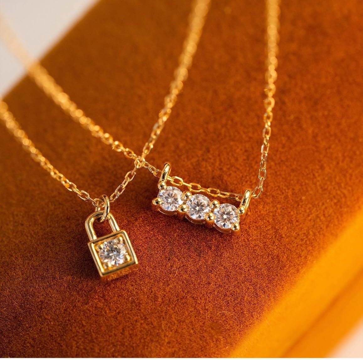 YYDSUNY 14K Gold Plated Dainty Lock Pendant Necklace for Women 925 Sterling Silver White Cubic Zirconia Lock Chain Choker Necklace to Mother Daughter Birthday Valentines Jewelry Gifts - Image 5