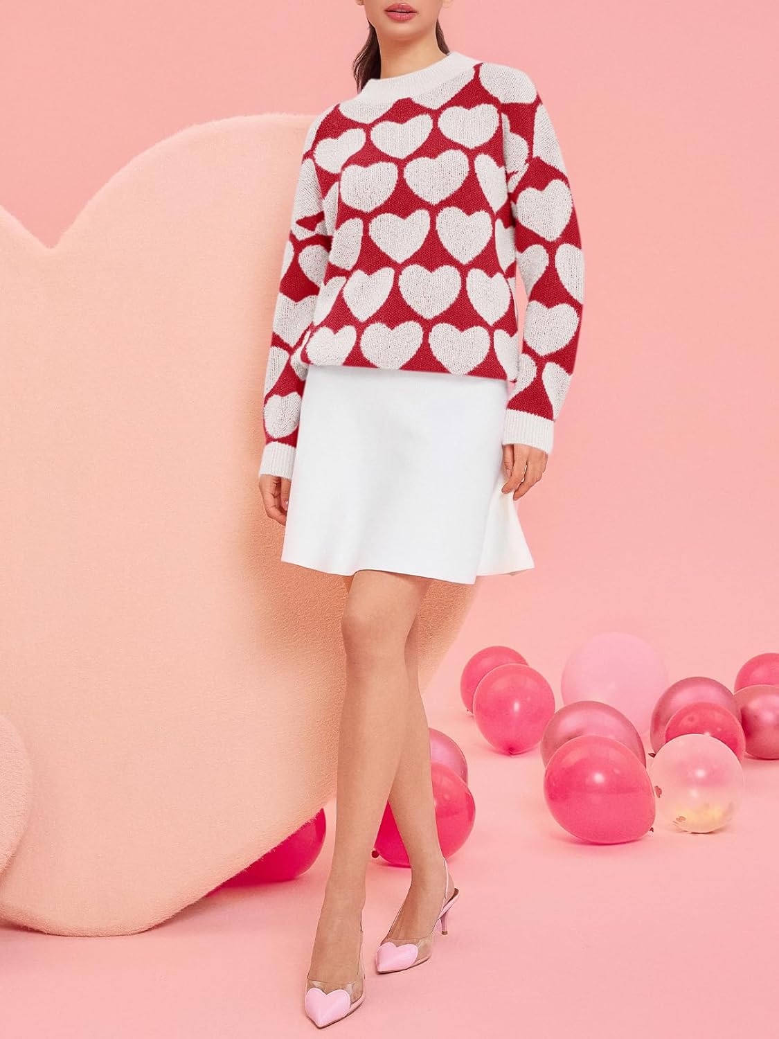 Saodimallsu Womens Heart Sweaters Valentines Fuzzy Knit Crewneck Cute Loose Sweaters - Image 4