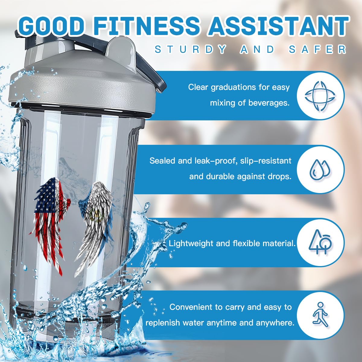 Wings America and Guatemala Flag 18 Ounce Shaker Cup,Fashion Theme Pattern Shaker Bottle Leak-proof Workout Shake Bottles 500ML/18 oz Perfect for Pre Workout