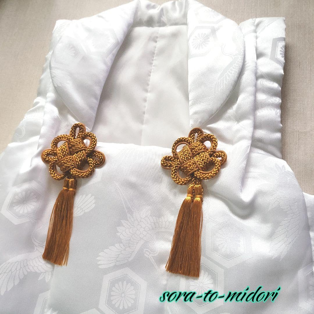 Amazon.co.jp: 【 被布飾り 】 ＊菊結びの紐飾り(金茶)＊七五三 髪飾り