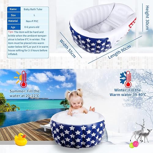 Miniatura 2 de Relaxing Baby  Bañera inflable para bebé, asiento de bañera para recién nacido, piscina antideslizante para sentarse, ducha plegable para niños