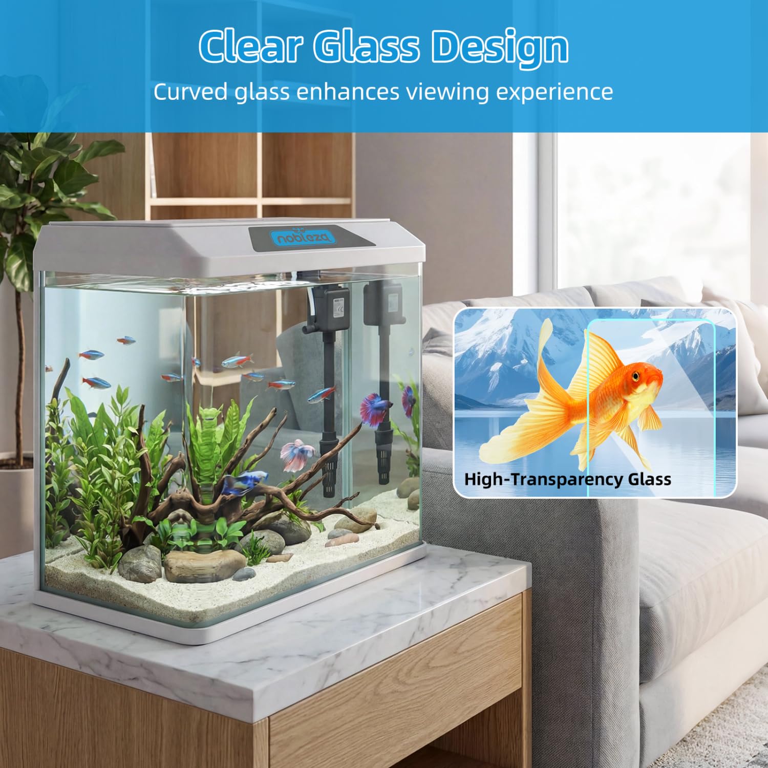 Nobleza - Acquario in Vetro 54L Kit Completo con Filtro e Luce LED Bianco