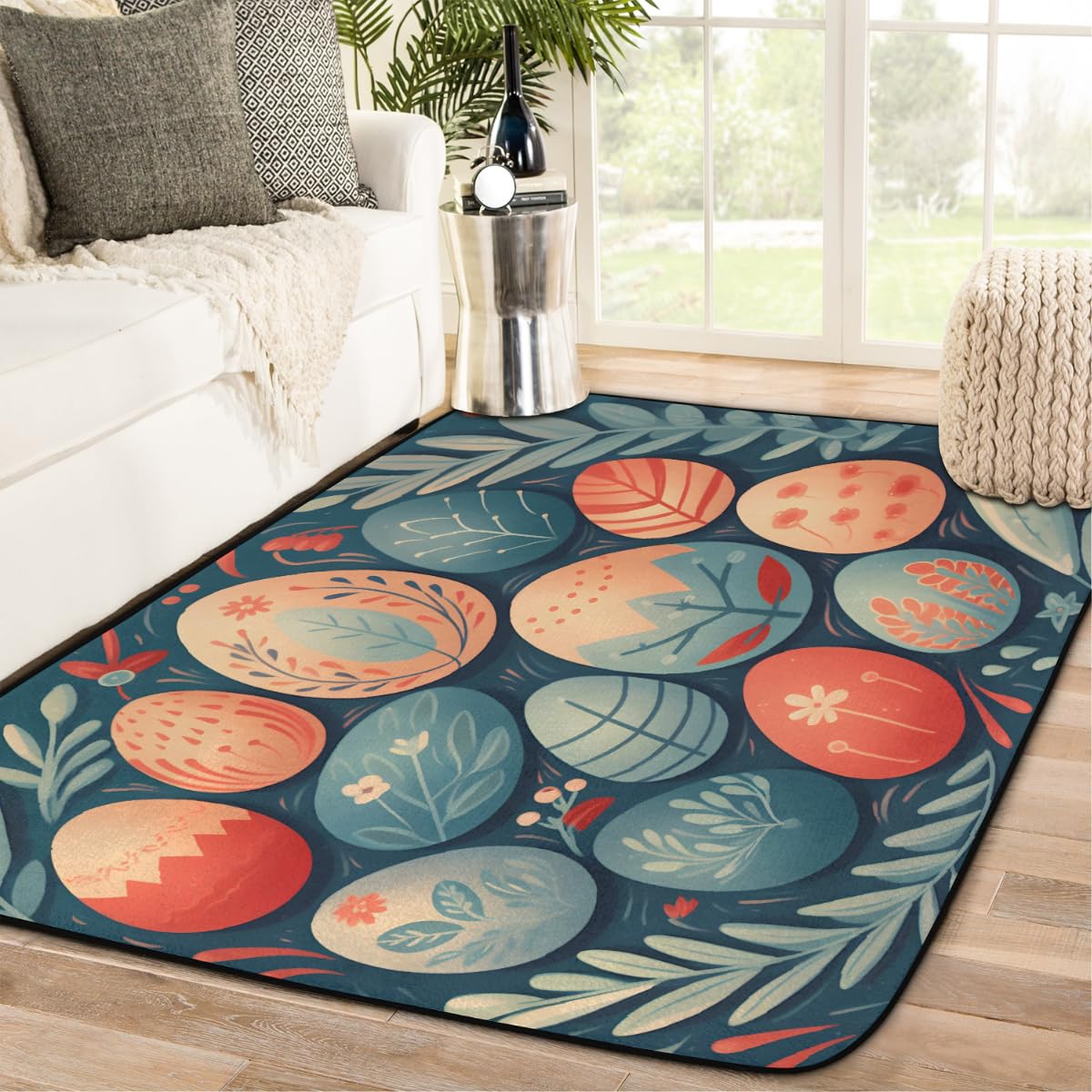 Alfombra grande con estampado de huevos de Pascua para sala de estar, 147,3 x 203 cm, alfombra para dormitorio, habitación de los niños, lavable, antideslizante, alfombra grande