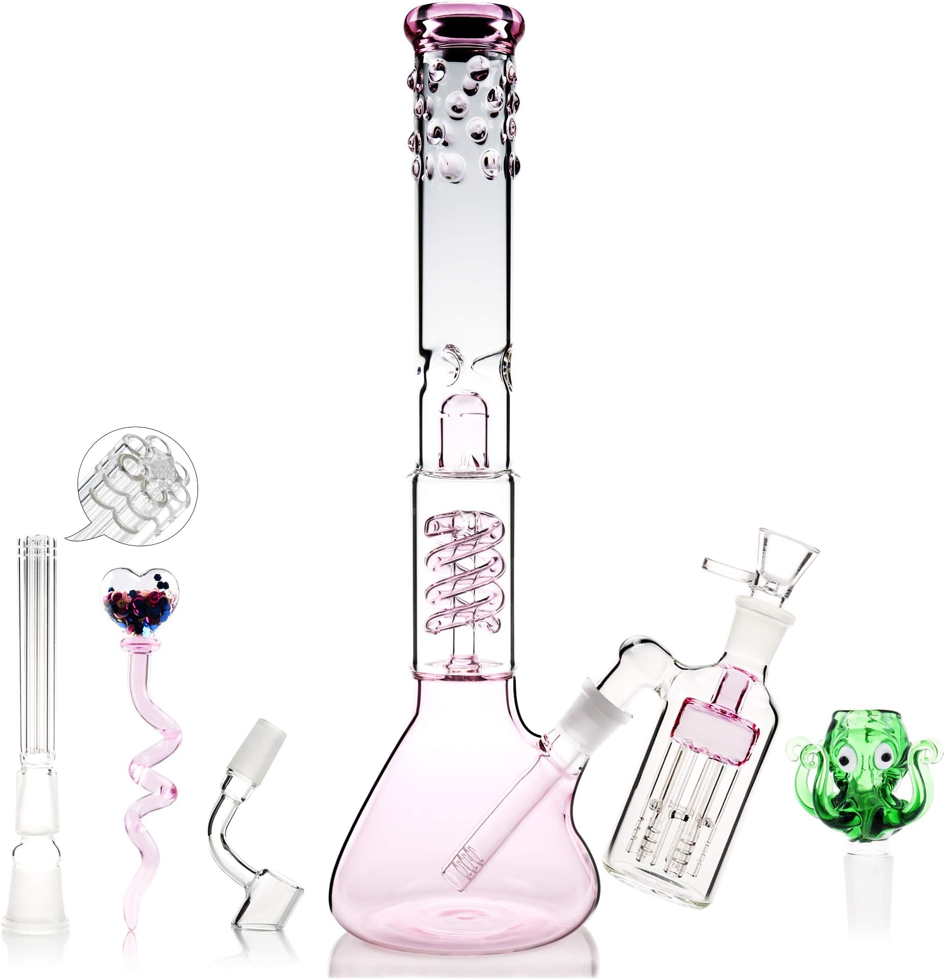 UUYSU Bong Bong Ash Catcher 14.5mm Accessories Joint Size Glass Bowl Head Piece Art Designs Filter Kit In a Box Large Bong Pipe Percolator Dab Rig Oil In Case Recycler