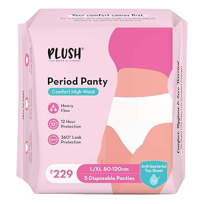 Plush Comfort High Waist Disposable Period Panty for Women Heavy Flow - 5 Pcs L/XL (80-120cm) | Anti-Bacterial | Non-Bul