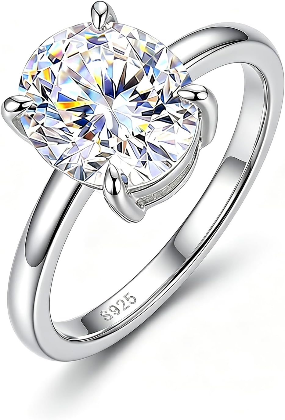 TenKa 1/2/3/4/5CT Engagement Rings for Women, 925 Sterling Silver Oval Cut Solitaire Cubic Zirconia CZ Wedding Ring, Travel Promise Rings for Her Size 4-11