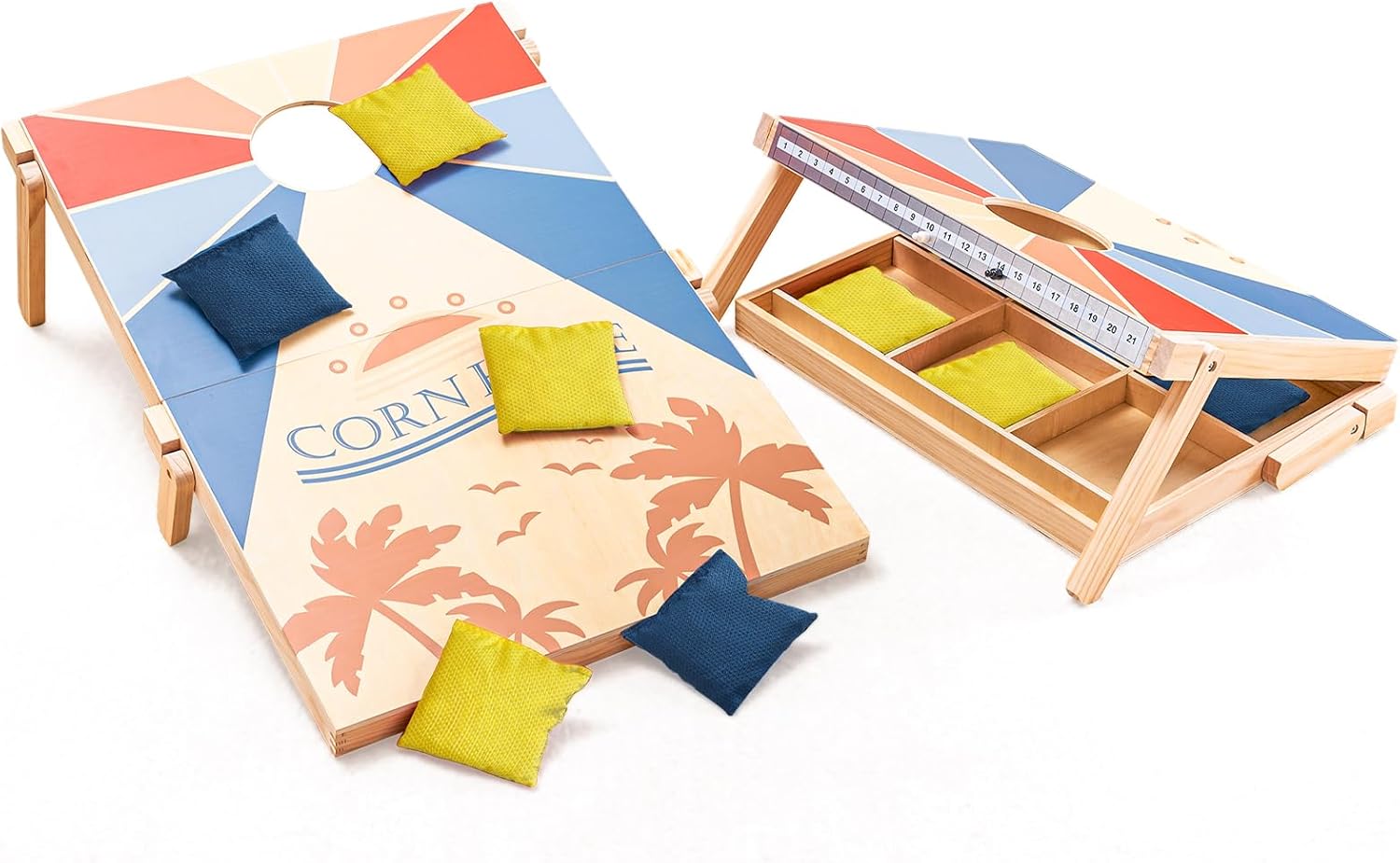 Cornhole and Tic Tac Toe 2 in 1 Game, 3x2 Feet Portable Cornhole Board Set of 2, Outdoor Yard Games for Adults and Family, Solid Wooden Cornhole with 10 Bean Bags