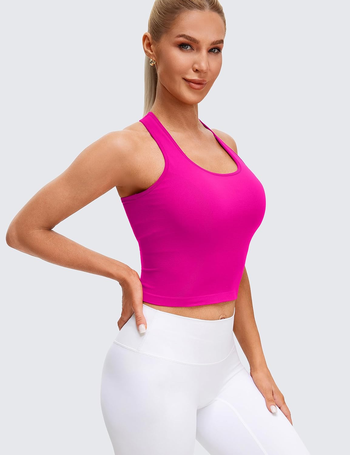 MathCat Seamless Racerback Crop Tank Tops for Women- Longline Sports Bras Padded Workout Yoga Top