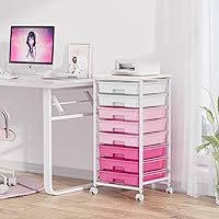 Vista 9 de Rolling Cart with Drawers,Storage Cart with 8 Drawers and Wooden Tabletop,Utility Cart for Living Room,Classroom, Bedroom,Bathroom,Dorm,Office,Rose