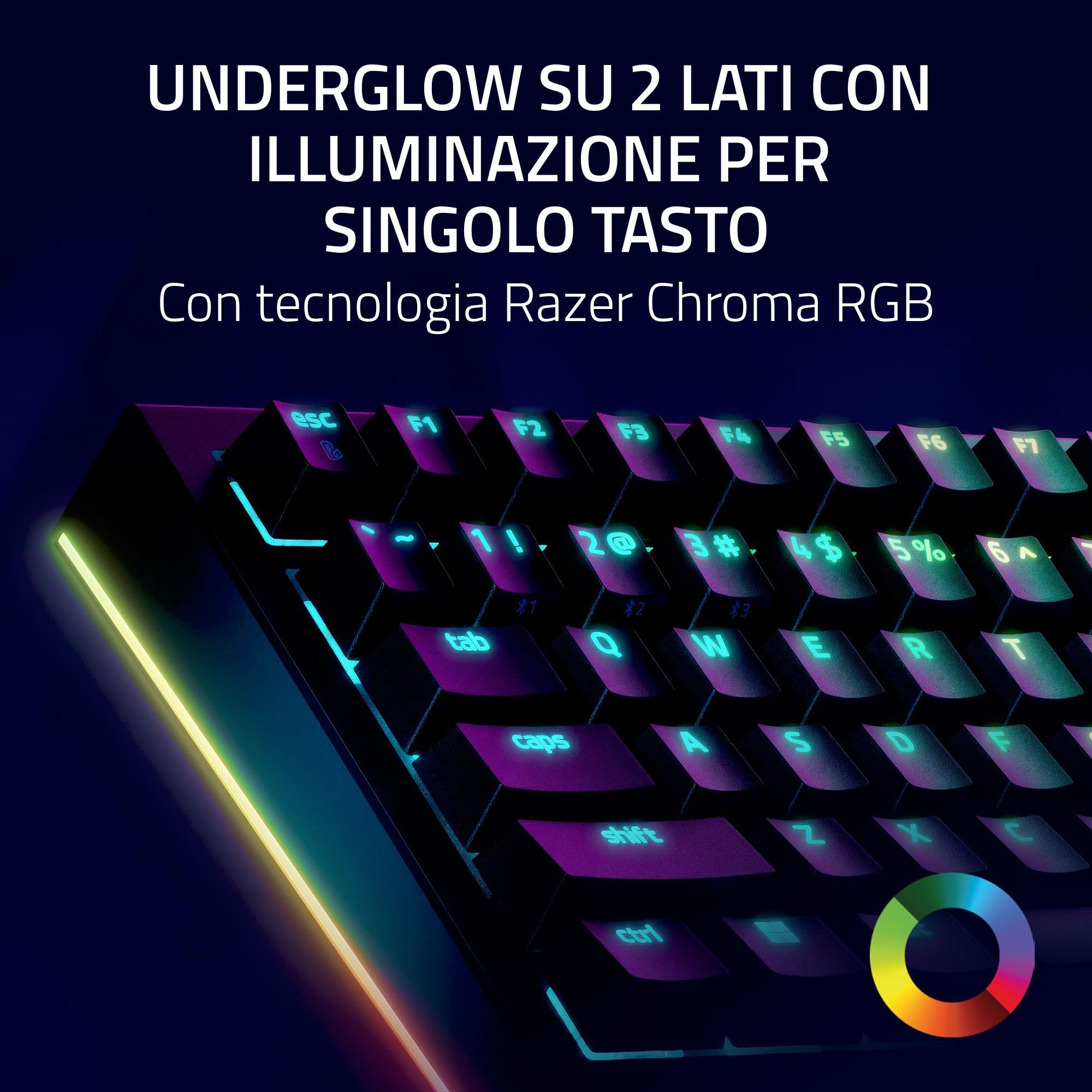 Razer BlackWidow V4 Pro 75% - Tastiera da gioco wireless sostituibile a caldo - Display OLED (ghiera dei comandi, 4K Hz e connettività Bluetooth, poggiapolsi magnetico) Layout US ISO | Nero