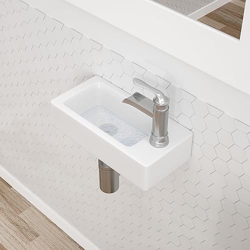 Miniatura 6 de Dcolora - Fregadero flotante de 14.5 x 7 pulgadas, pequeño fregadero de baño montado en la pared, rectangular flotante de porcelana de cerámica