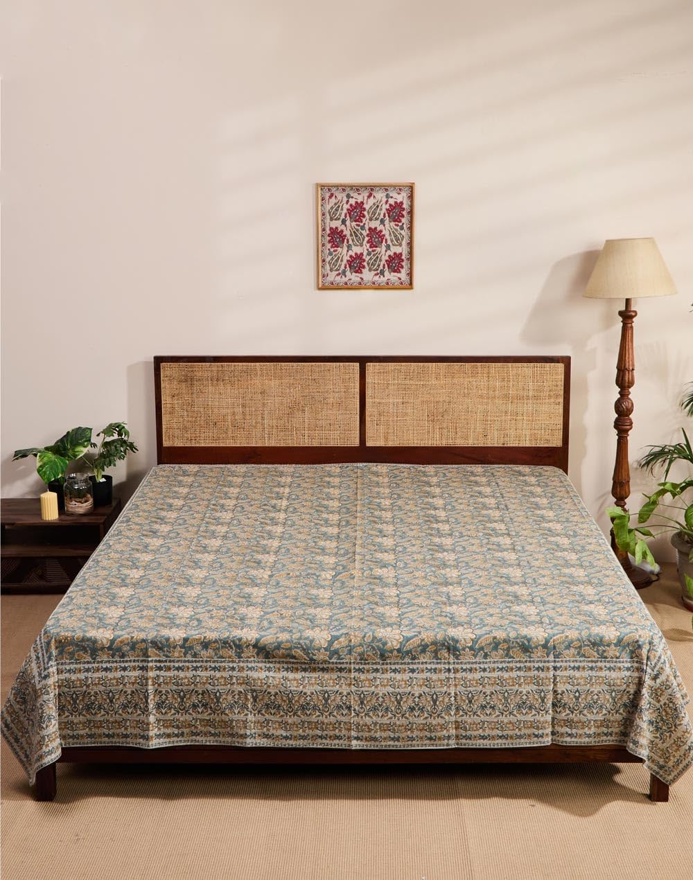 Fabindia Blue Zaira Hand Block Printed Cotton Double Bed Cover