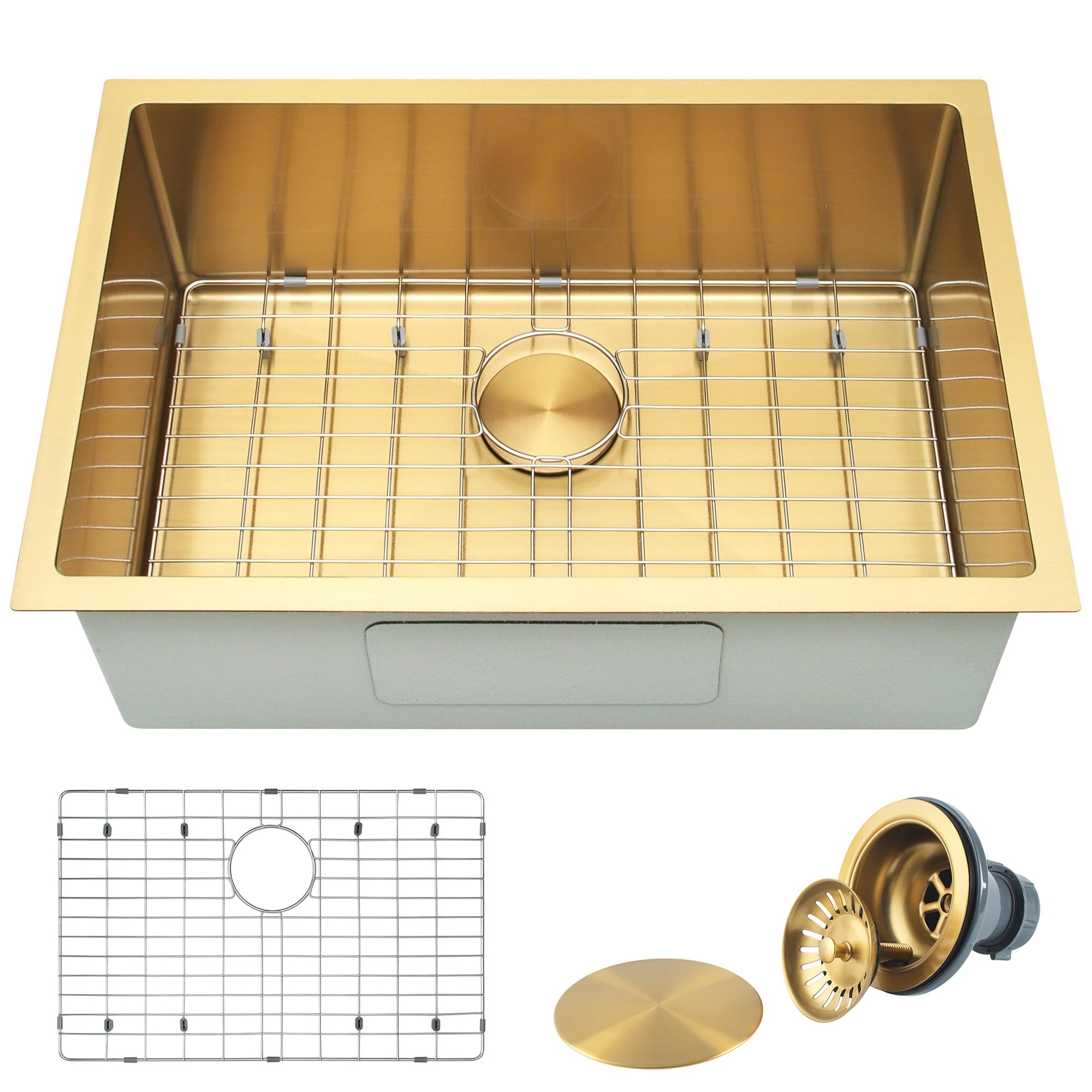 Évier de cuisine encastrable doré inox 68cm cuve simple bac 45cm
