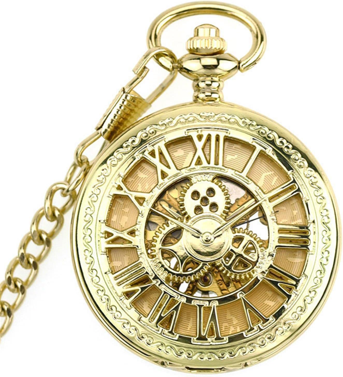 Zegarki kieszonkowe, z łańcuszkiem Vintage mechanizm szkieletowy Flip-Top mechaniczne wisiorki zegarek cyframi rzymskimi prezenty dla