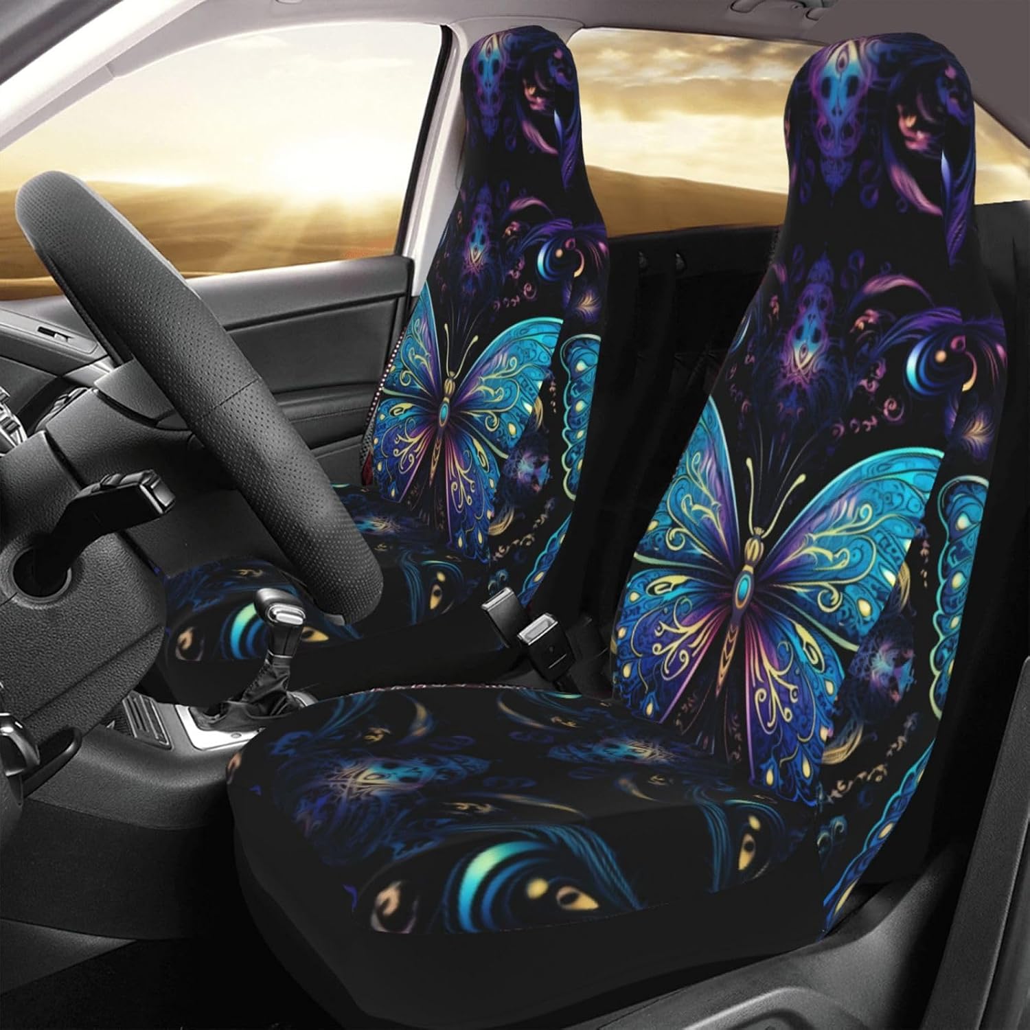 Universal Gorgeous Blue Butterfly Printed car seat Covers are Suitable for Most Seats in Trucks, Vans, and Other Similar Vehicles.