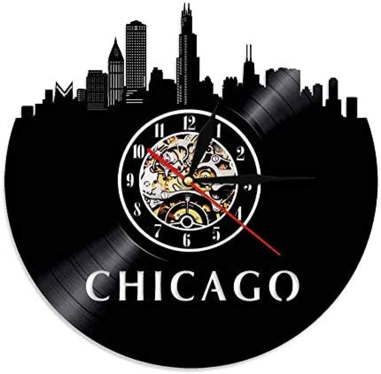 Aglitw Old Chicago Illinois Skyline Wall Clock Chicago City Vinyl Records Clock Skyline Vinyl Records Wall Art Tourism