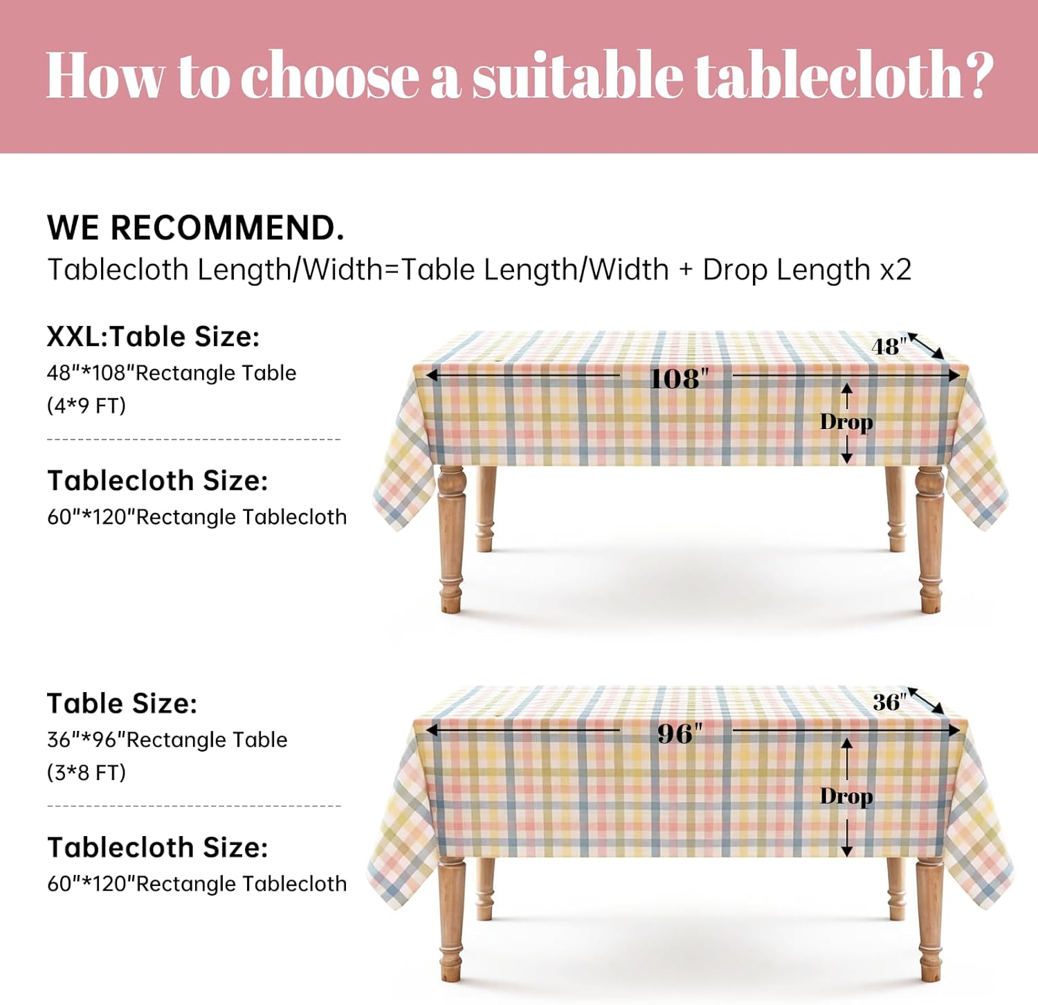 JIALE Easter Gingham Tablecloth for Rectangle Tables, Spring Buffalo Check Wrinkle Free Fabric Table Cloth, Plaid Table Cover for Kitchen Dinner Outdoor Birthday Party Decor, 60"x120", Yellow Green