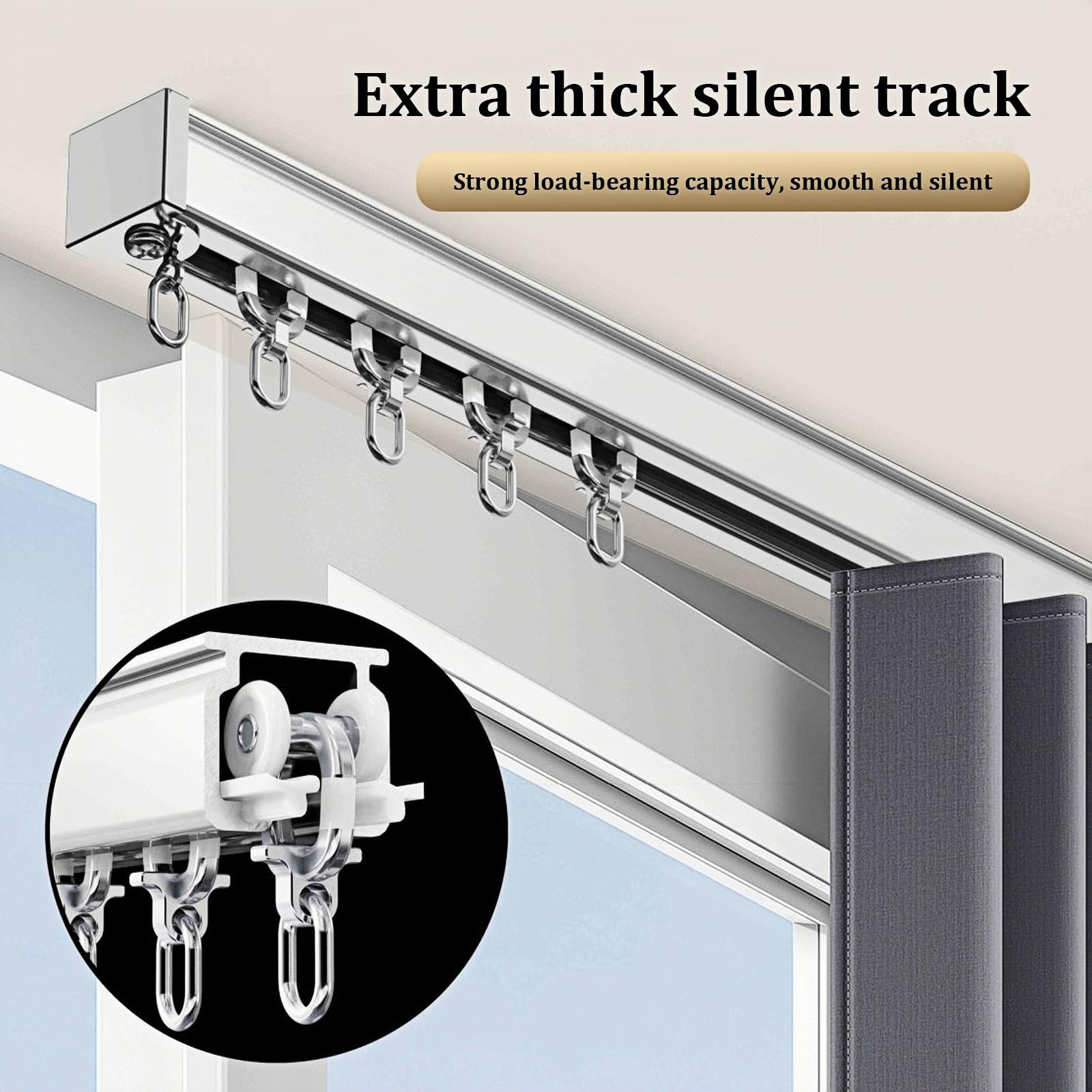 Extra dicke Aluminium-Legierung Schiebeteilstange – leise Decken- und Wandhalterung, 500 cm (4 x 125 cm) – perfekt für Heim- und Bürodekoration, platzsparende Lösung