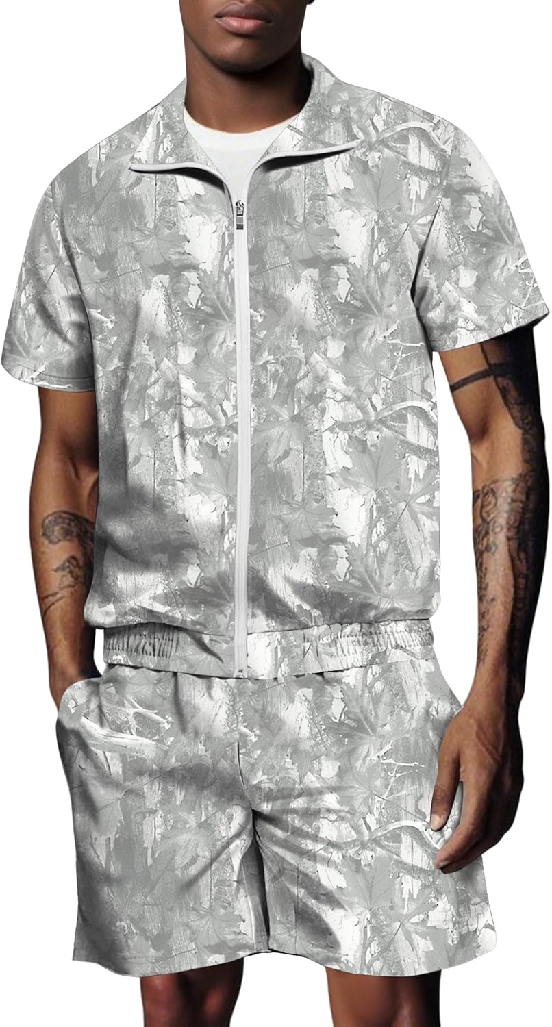 UOUA 80s Outfit for Men 90s Color Block Costumes 2 Piece Retro Short Sleeve Jacket & Shorts Set for Party