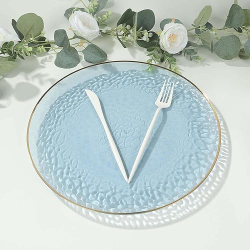 Miniatura 91 de Efavormart - Paquete de 10 platos redondos de plástico martillado transparente de 9 pulgadas para aperitivos de postres con borde dorado, plato