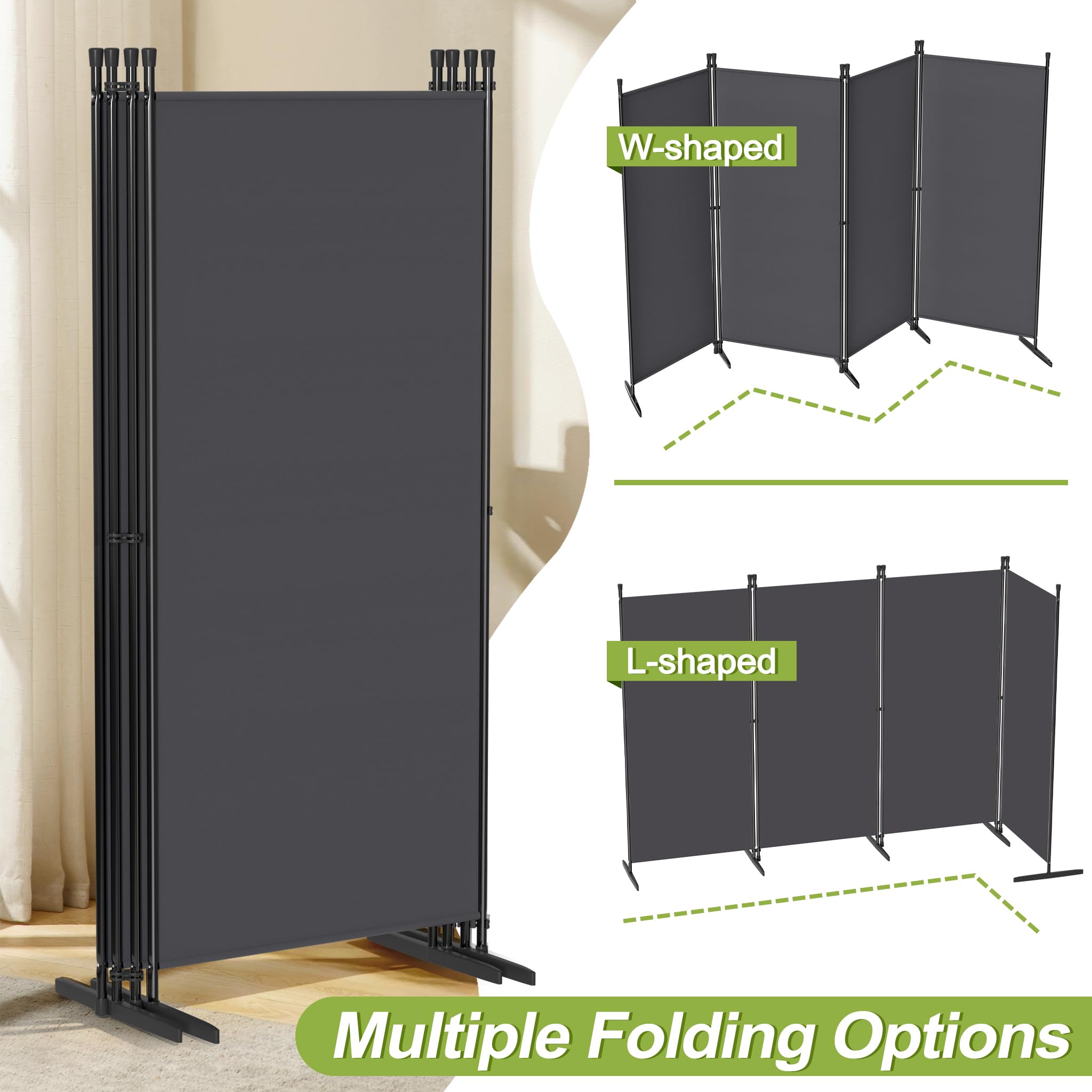 UISEBRT Separador interior de 5 piezas, 250 x 180 cm, biombo exterior resistente a la intemperie, estable con piquetas y cuerdas tensoras, separador de habitaciones, pared española, protección visual