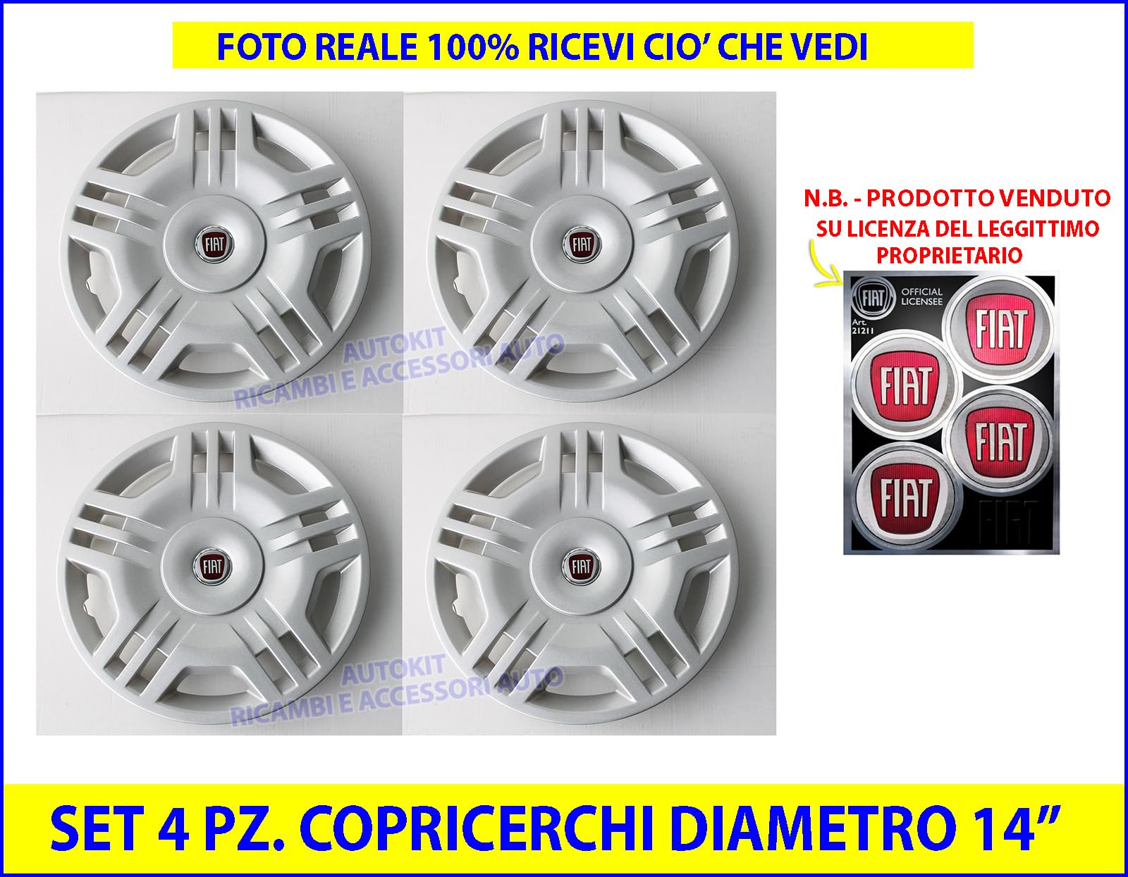 SET 4 COPRICERCHI COPPA RUOTA COPRIRUOTA BORCHIE CERCHIO Diametro 14" Specifiche per Panda modello 169 prodotte dal 2003 al 2011-713/14-21211