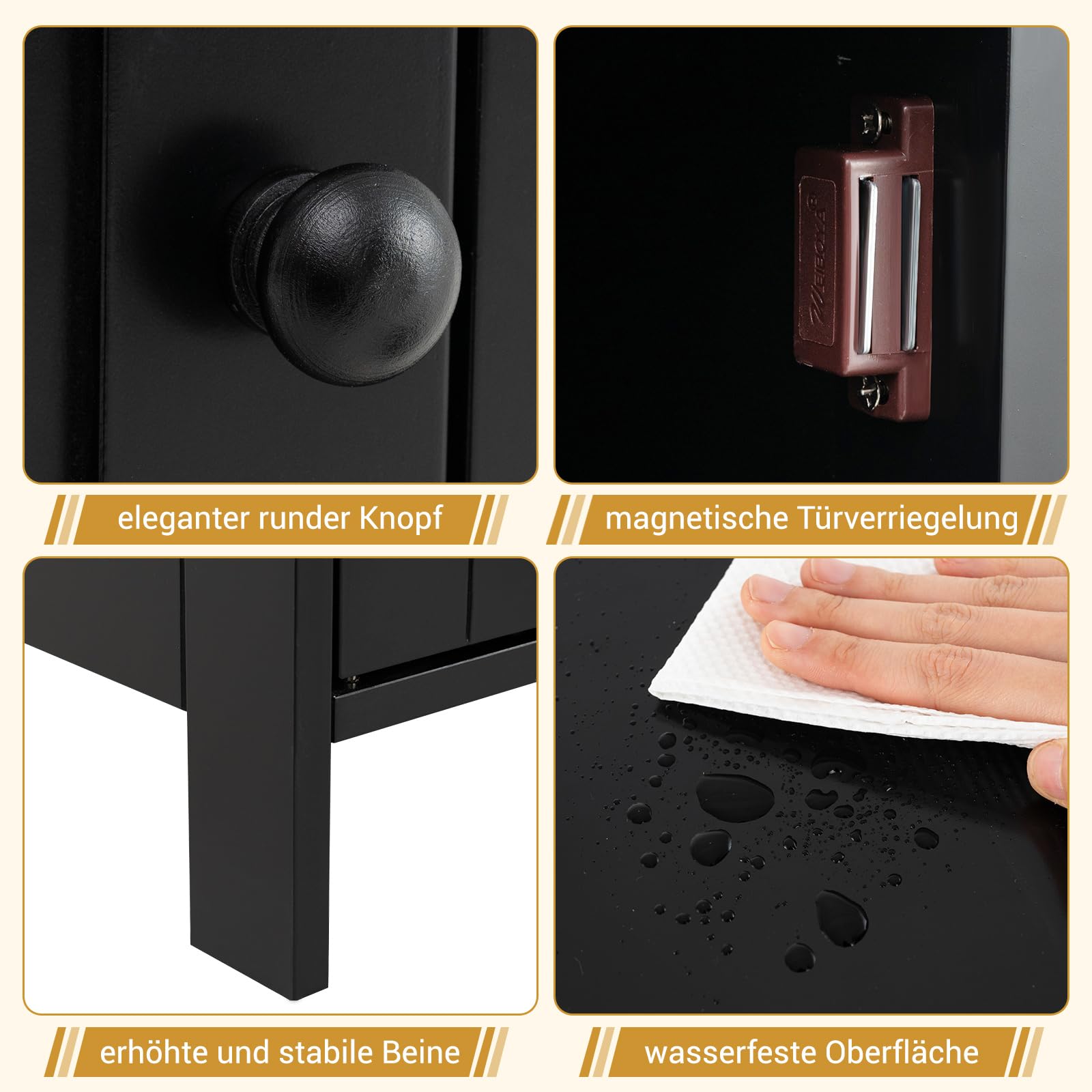 COSTWAY Badezimmerschrank, Badschrank mit Tür und verstellbarem Regal, Badezimmer Schrank freistehend, Aufbewahrungsschrank Holz für Badezimmer, Wohnzimmer, 40 x 30 x 70 cm (schwarz)