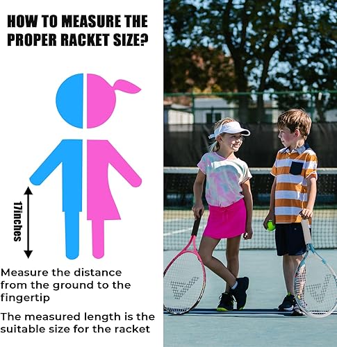 Vista 4 de AMA SPORT Raqueta de tenis para niños pequeños, kit de iniciación de raqueta de tenis de 17 a 25 pulgadas para niñas y niños con bolsa de nailon