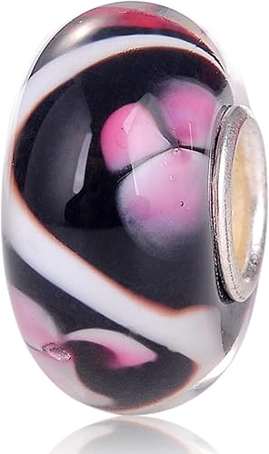 Miniatura 2 de RUBYCA Cuentas de cristal de Murano de flor rosa con núcleo de color plateado para pulsera europea, fabricación de joyas, 6 unidades