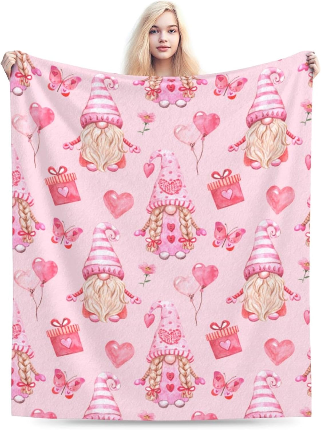 Pink Gnome Blanket for Women Men Kids Gnome Blanket Soft