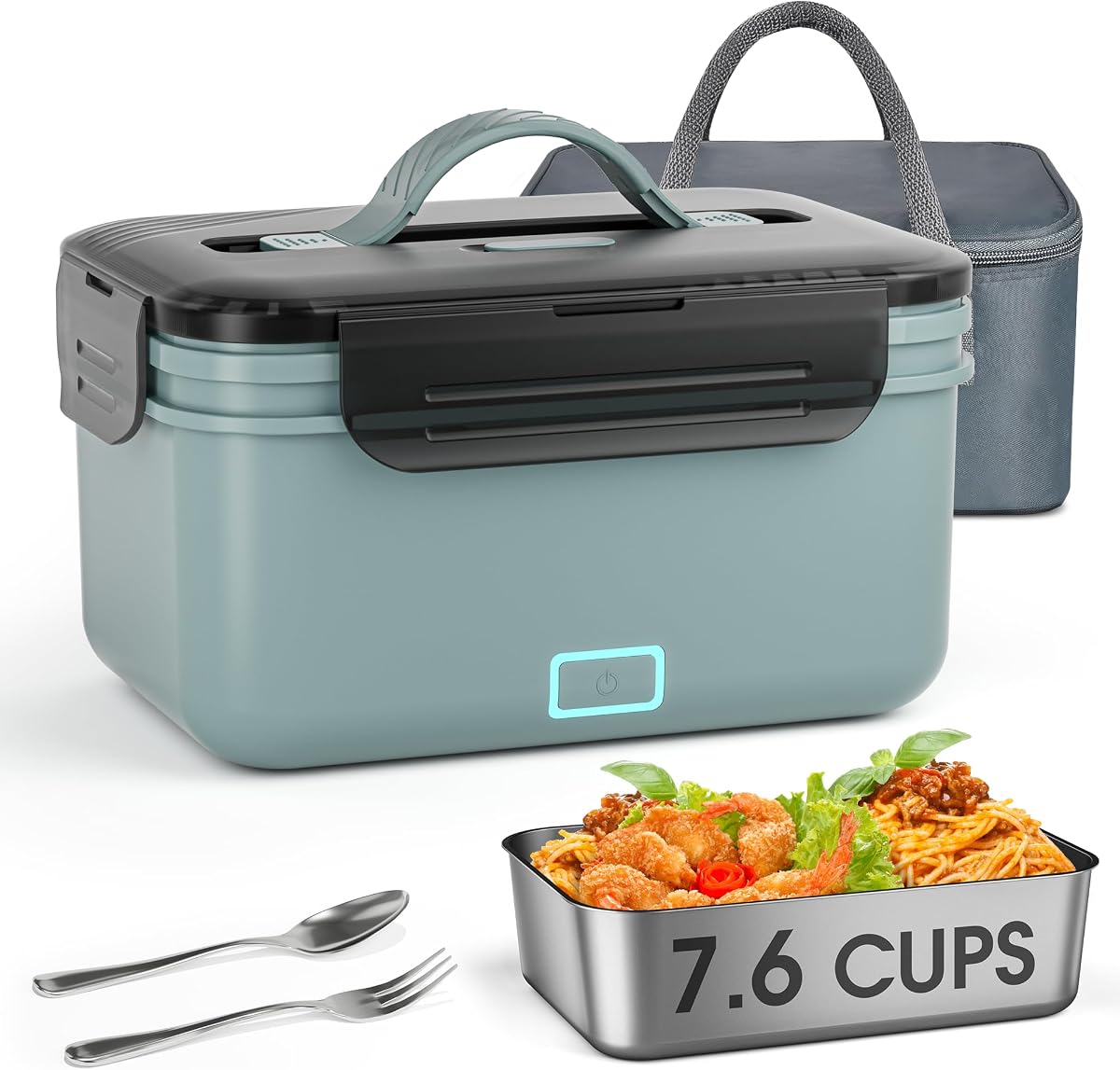 Wisakey Cordless Electric Lunch Box for Adults, 7.6 Cups Heated Lunch Box for Men, 8000Mah Portable Rechargeable Battery Powered Lunchbox Self Heating Food Warmer Gift for Husband,Gift for Fathers Day