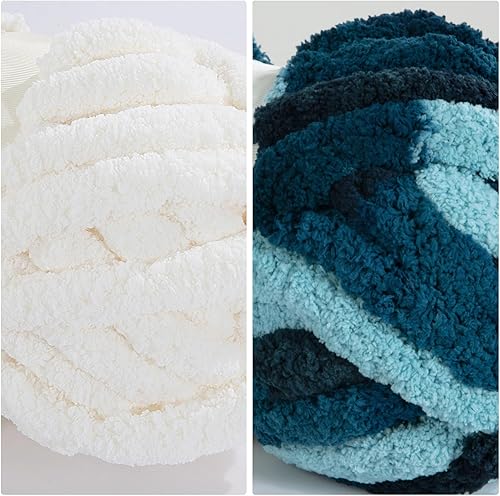 Miniatura 8 de HOMBYS Paquete de 8 hilos de felpilla gruesa de colores mixtos para tejer a mano, hilo suave y esponjoso, súper voluminoso y gigante para tejer con