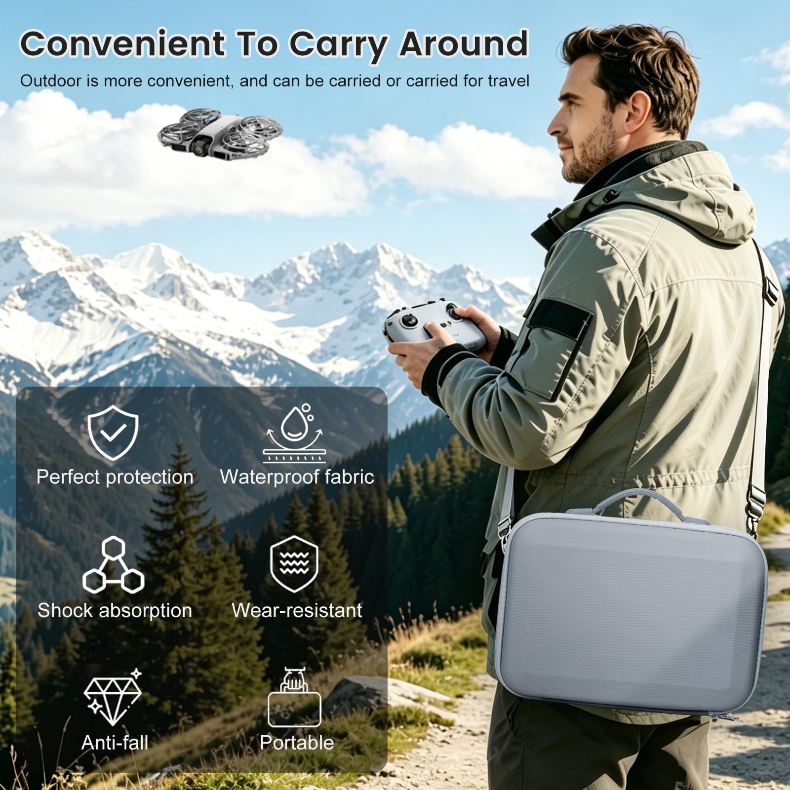 SYACHI Étui Case pour DJI Neo 2 Sac, Drone Étui Portable pour DJI Mini 3/3 Pro/4 Pro, Drone Étui Portable pour Mini 3/3 Pro/4 Pro, Imperméable Rangement Sac pour RC Contrôleur et Accessoires