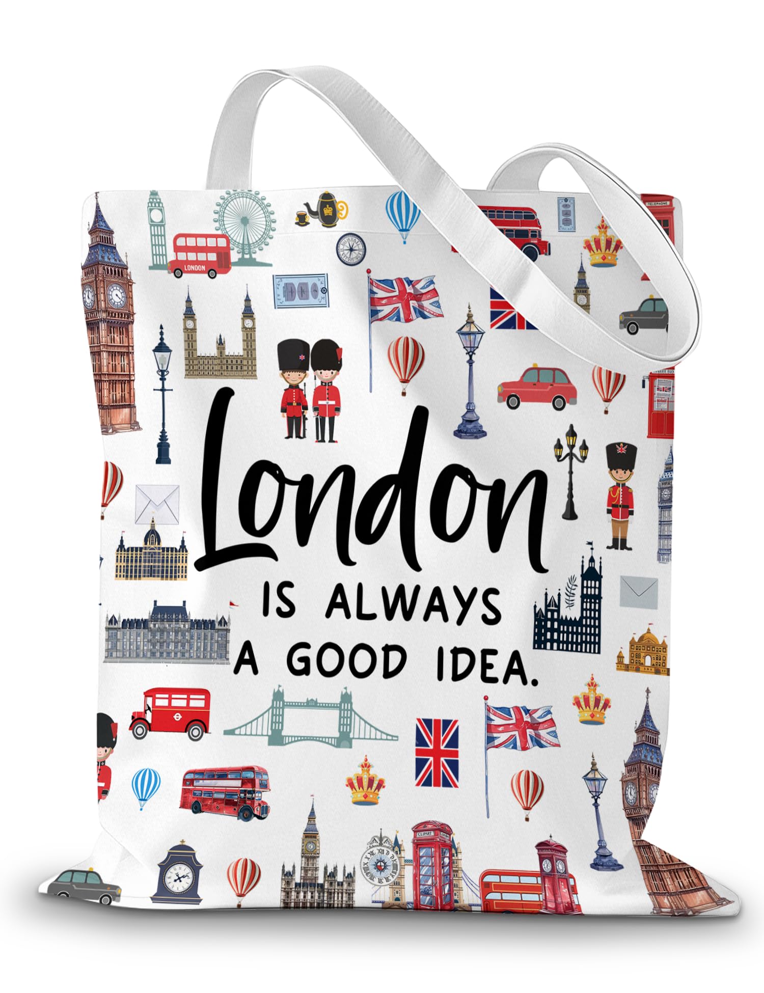 London Travel Canvas Tote Bag London City Themed Souvenirs Gifts for Traveller Women Friend Reusable Shopping Grocery Bags