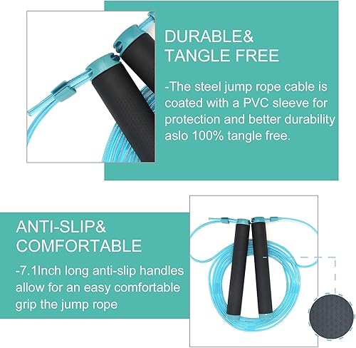 Miniatura 6 de Cuerda de saltar para fitness con cable de entrenamiento ajustable de 9.8 ft y alambre de acero para boxeo y pérdida de peso, cuerda de saltar para