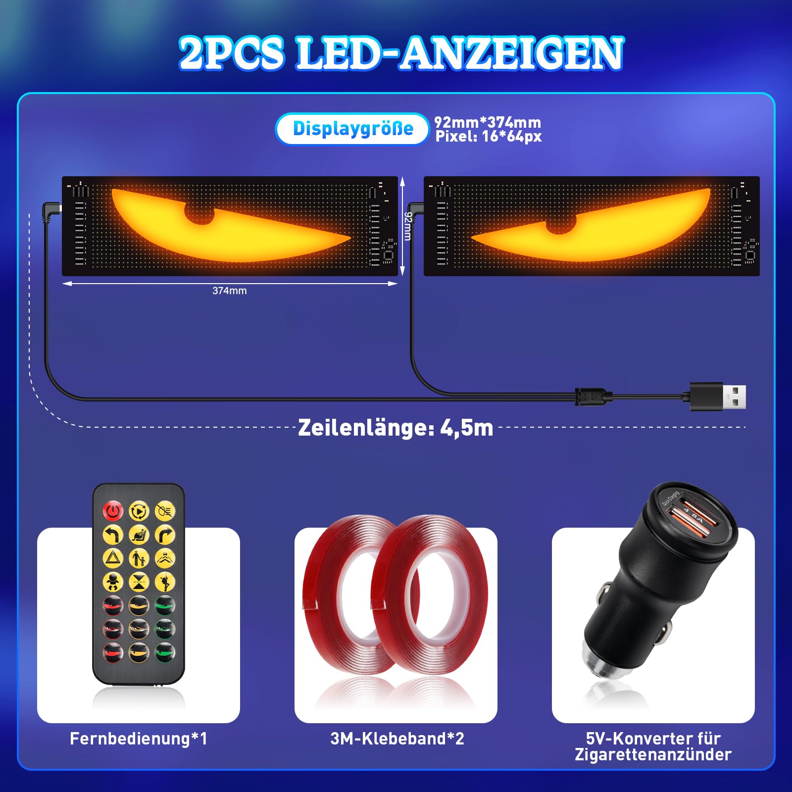 2 Stück Devil Eyes Light For LKW, Cars LED Auge Lichter (92*374mm), Programmierbare Flexible LED-Panel, Fernbedienung & Bluetooth APP-Steuerung, Geeignet für Autos, LKWs, Party, Billboard, Geschenke