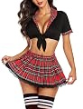 SSoShHub Women Lingerie Set Lace Teddy Strap Babydoll Skirt With Crop Top And G String Babydoll Bikini School Costume Ba