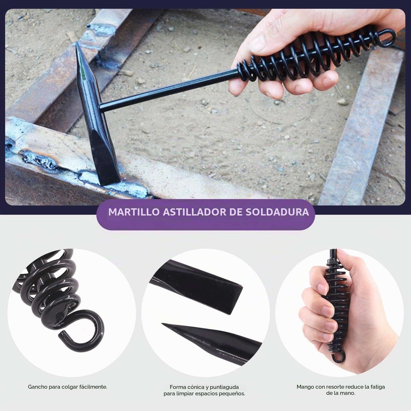 Sweet 4 martillos cepillo de alambre, herramienta de eliminación de escoria, guantes de soldadura, martillo de 10 pulgadas con mango de resorte