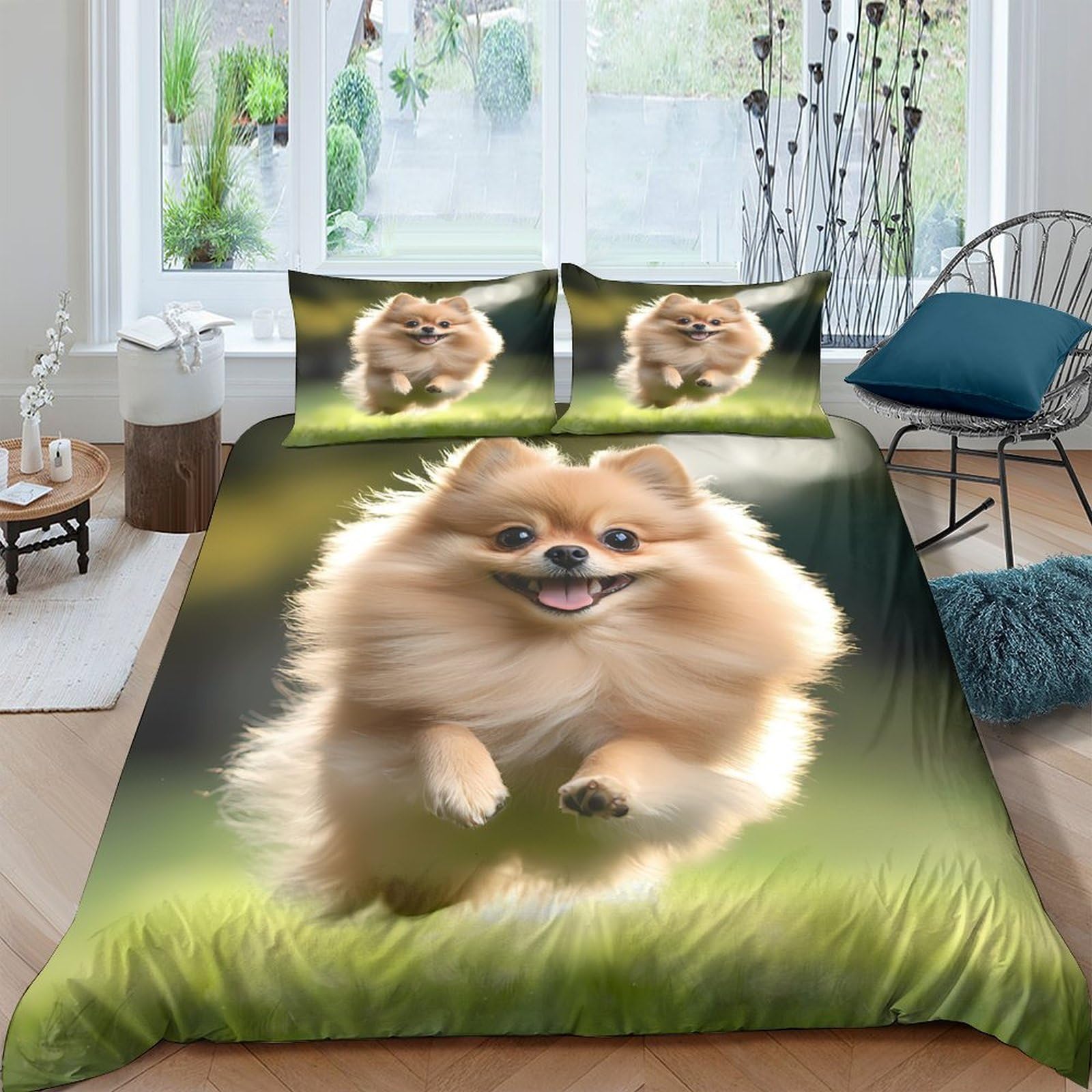 Ctjqhvkz Style-3 3D Printed Running Pomeranian Fitted Sheet Microfiber Soft Animal Dog Bed Cover For Bedroom Dorm Mattress Decor Single（135X200cm）