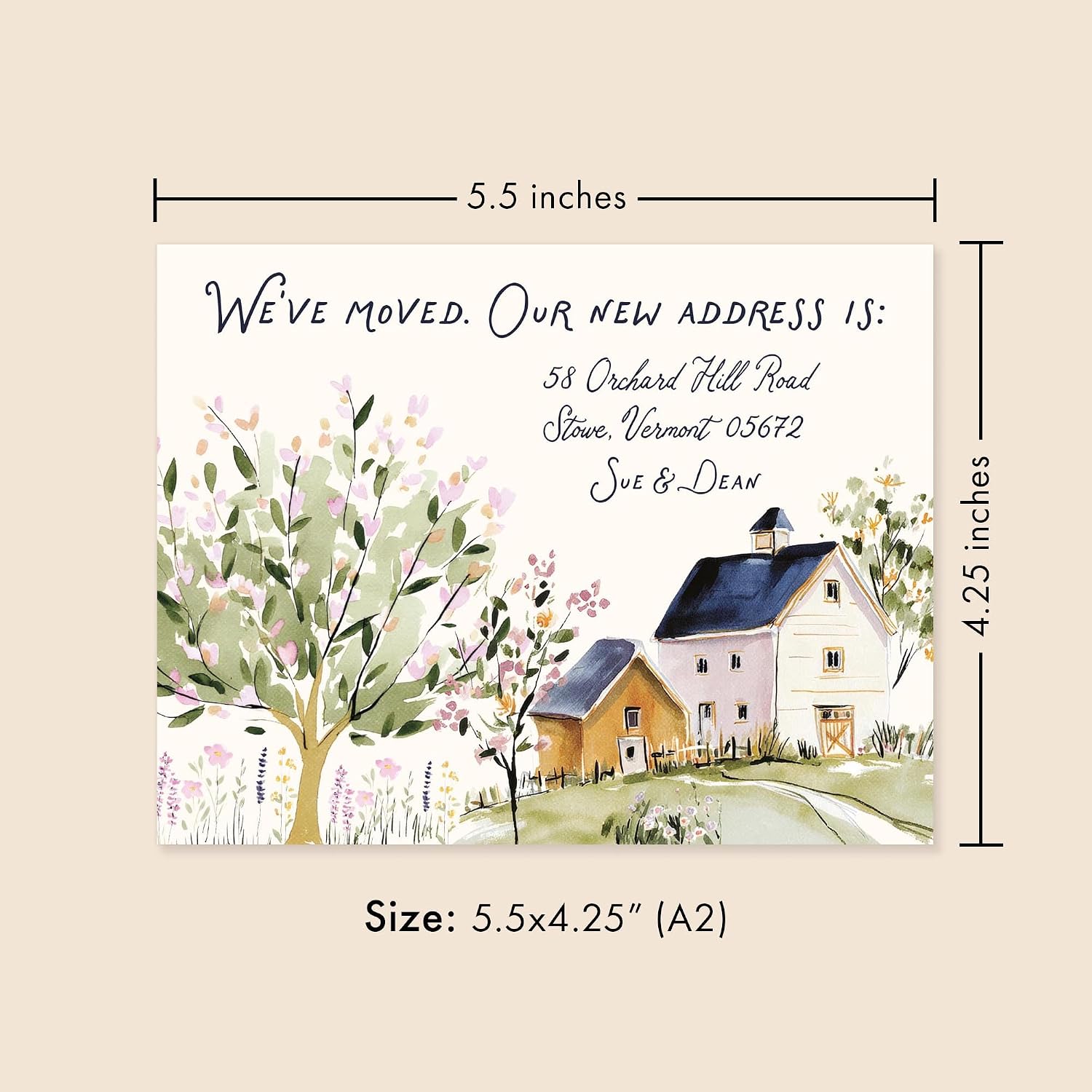 Personalized New House Moving Announcement Cards, Flat 5.5" x 4.25" Cozy Countryside Home Change of Address Notecards with Envelopes