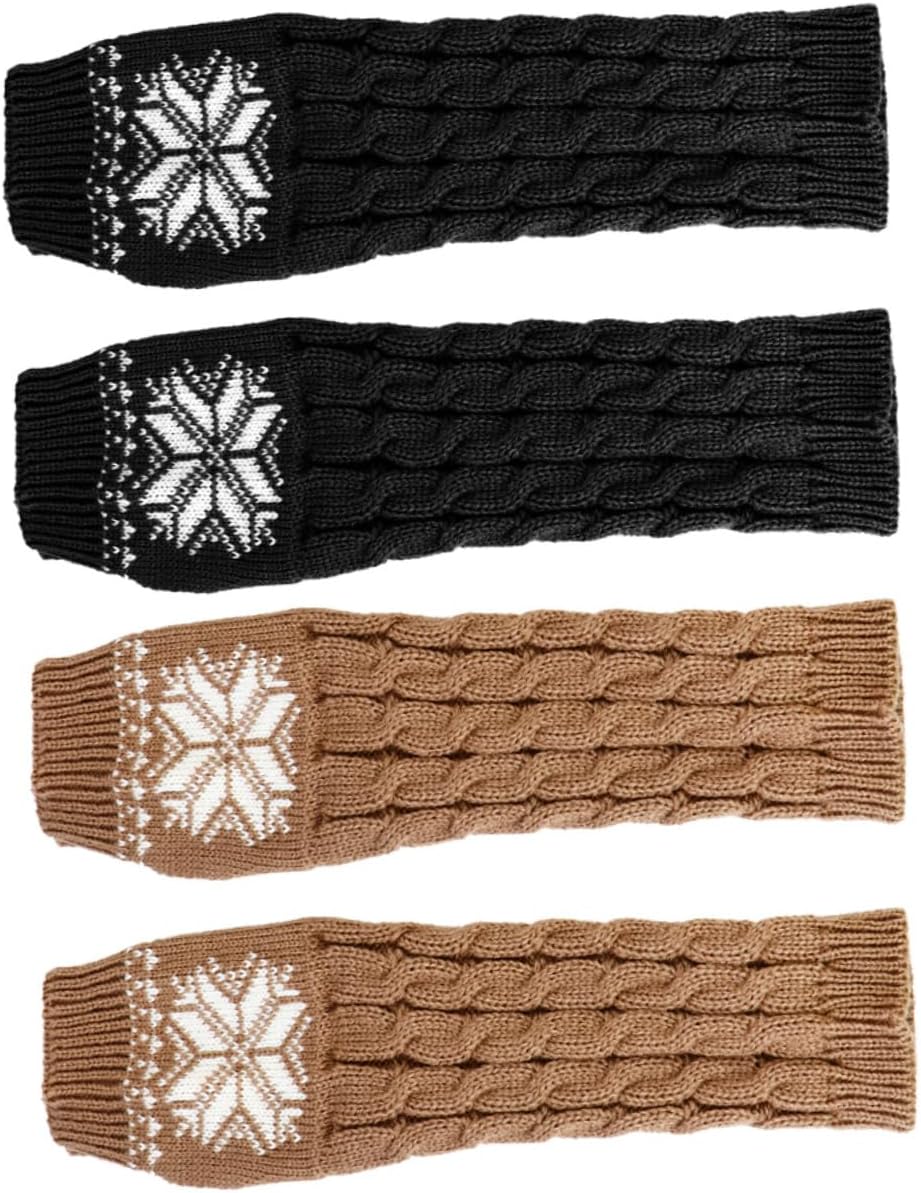 TOYANDONA 2 Pairs Women’s Knitted Arm Warmers Winter Warm Long Fingerless Sleeves with Christmas Snowflake Pattern Black One Size Cozy Arm Covers for Cold Weather