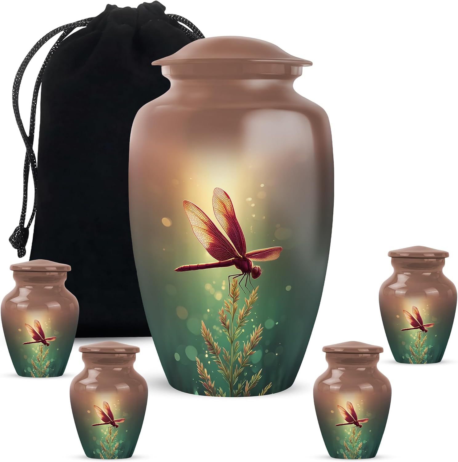 Dragonfly Montmartre Burial Urns for Human Ashes Adult Male 1 Large 4 Keepsake - Purple Funeral Urns for Adult Male - Funeral Urn for Ashes for Women - 10 & 3 Inch Combo