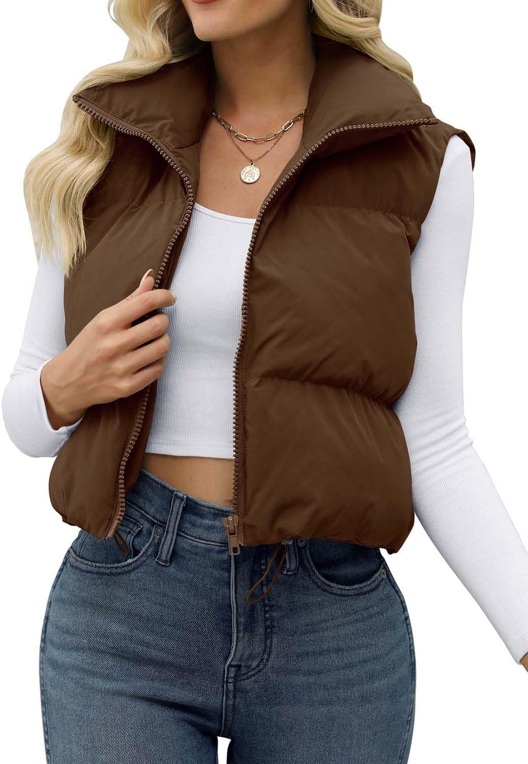 JZC Women's Crop Puffer Vest Lightweight Sleeveless Jacket 2025 Fashion Winter Outerwear Padded Gilet