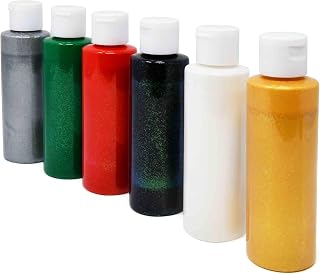Gift Boutique Christmas Washable Glitter Paint Set of 6 Bottles 2 oz Color Paints Red Green Gold Silver Black White Non Toxic Multi Use Diy Art Craft Supplies