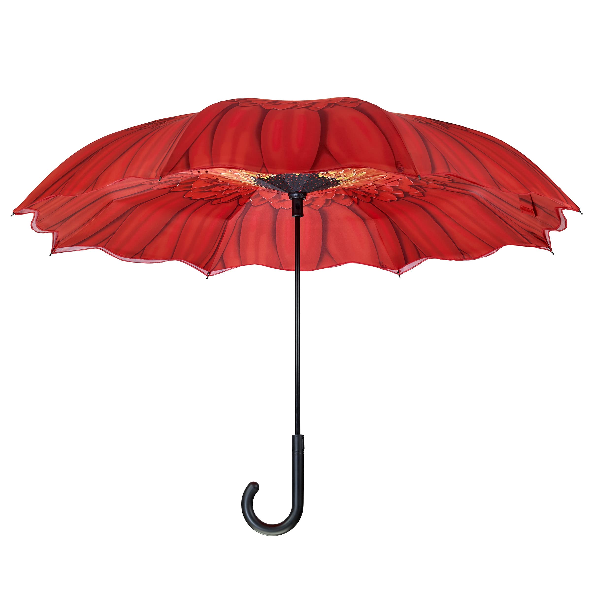 Galleria Reverse Close Stick Umbrella Red Daisy -Art on both sides