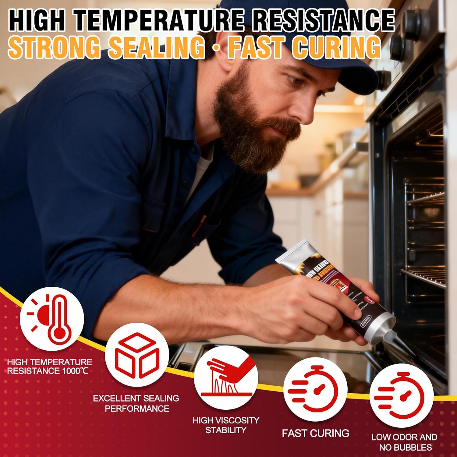 High Temp Silicone Sealant, Heat Insulation Waterproof Quick Drying, 3.8 Oz